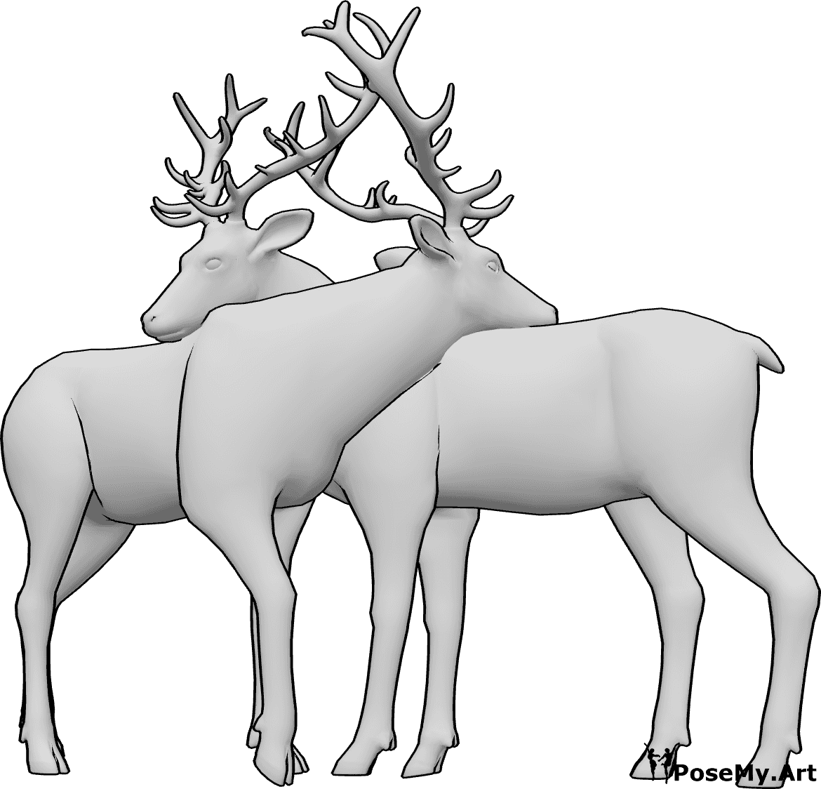 Pose Reference- Deer embracing pose - Two deer are embracing each other gently