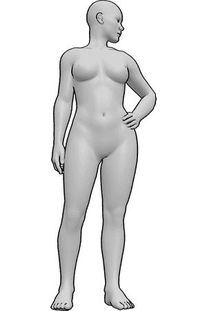 Pose Reference- Female neck full rotation pose - Female is fully rotating her head to the left, showing strong side-neck tension