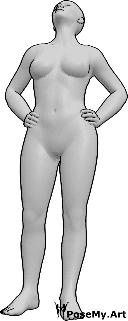 Pose Reference- Female neck upward rotation pose - Female is looking upward and slightly to the side, combining extension and rotation