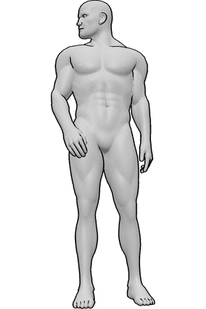 Pose Reference- Male neck full rotation right pose - Male is standing and fully rotating his head to the right