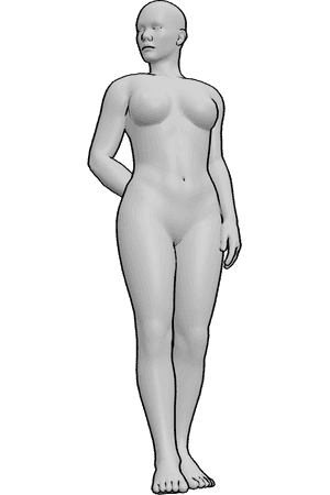 Pose Reference- Female neck 3/4 turn pose - Female is standing and turning her head to the right in a 3/4 angle
