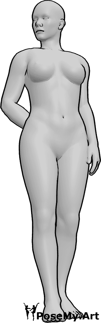 Pose Reference- Female neck 3/4 turn pose - Female is standing and turning her head to the right in a 3/4 angle