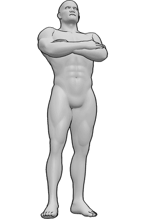 Pose Reference- Male neutral neck stiff posture pose - Male is standing with stiff posture, neck straight and vertical, no tilt or rotation