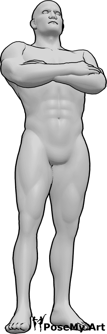 Pose Reference- Male neutral neck stiff posture pose - Male is standing with stiff posture, neck straight and vertical, no tilt or rotation
