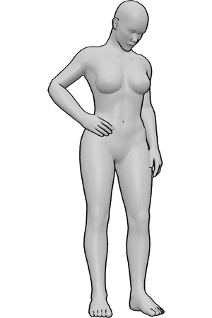 Pose Reference- Female neck forward flexion pose - Female is standing and tilting her head forward, chin moving toward the chest