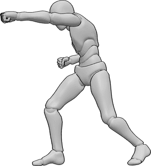 Pose Reference- Straight punch pose - Male is throwing a direct punch forward with full arm extension and aligned shoulders