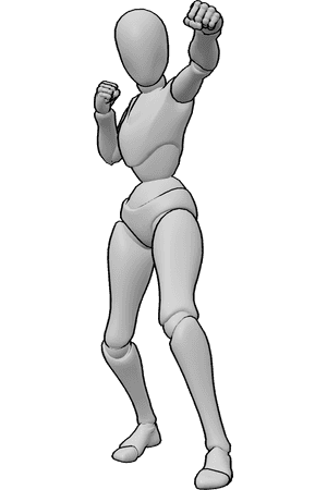Pose Reference- Female jab strike pose - Female is delivering a quick jab with a slight step forward and sharp shoulder rotation