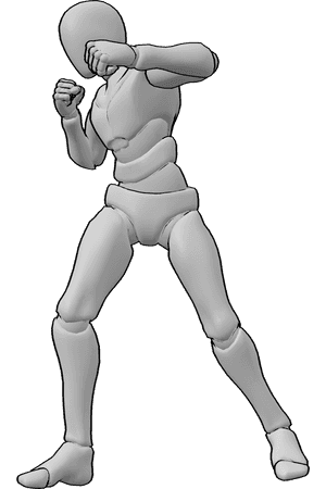 Pose Reference- Hook punch pose - Male is throwing a wide hook punch with strong torso twist and bent elbow