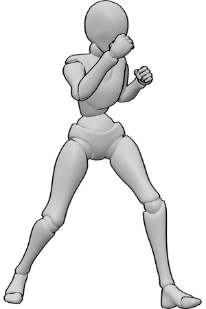 Pose Reference- Female rear uppercut pose - Female is delivering a rear uppercut with her right fist