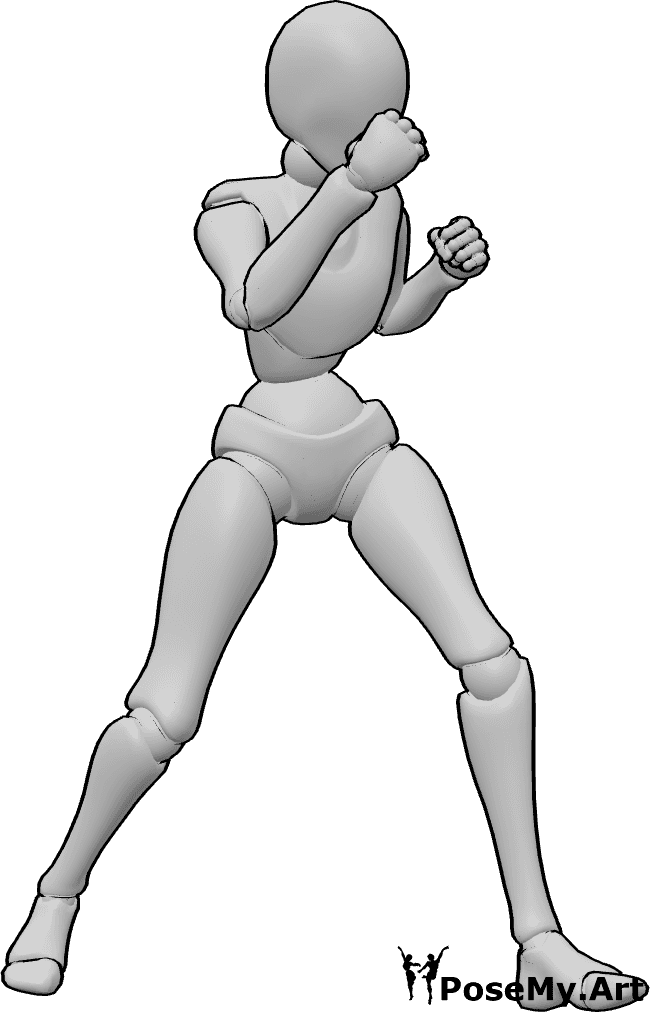 Pose Reference- Female rear uppercut pose - Female is delivering a rear uppercut with her right fist