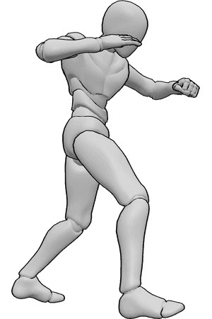 Pose Reference- Guard punch pose - Male is punching while keeping the opposite hand in a defensive guard position