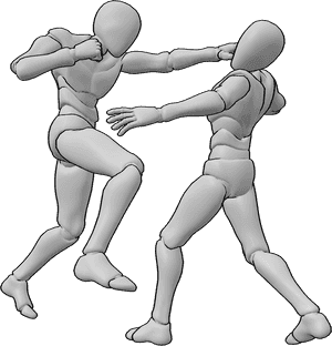 Pose Reference- Male punch to the face combat pose - Two males are fighting, one landing a punch to the other's face