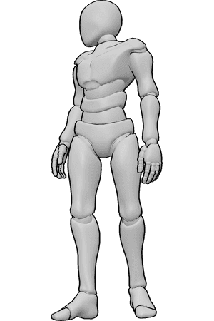 Pose Reference- Mael backward glance pose - Male is standing and looking back over the shoulder, neck and upper torso twisting