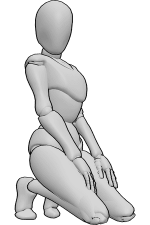 Pose Reference- Female kneeling upright pose - Female is kneeling with torso upright, hands resting on thighs