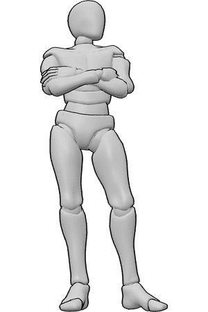 Pose Reference- Male arms crossed pose - Male is standing with arms crossed, weight shifted to one leg