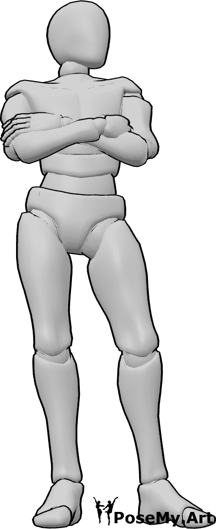 Pose Reference- Male arms crossed pose - Male is standing with arms crossed, weight shifted to one leg