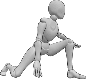 Pose Reference- Landing impact pose - Female is landing from a jump with bent knees, spine compressing, arms swinging down