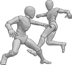 Pose Reference- Male kick combat pose - Two males are fighting, with one attempting to sweep the other's leg out from under him