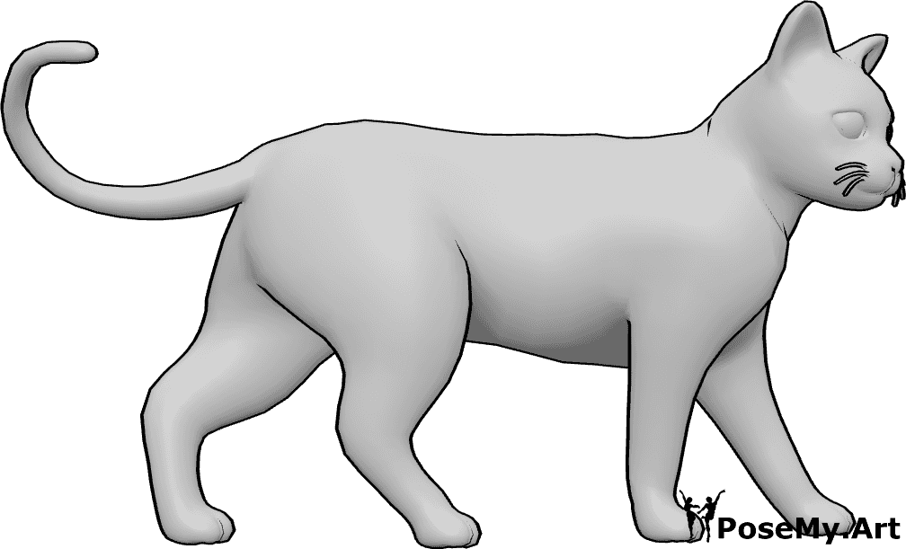 Pose Reference- Cat pose - Cat is walking while glancing slightly to the left