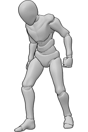 Pose Reference- Angry forward step pose - Male is taking a powerful step forward with his weight shifted onto the front leg, male aggressive, threatening pose