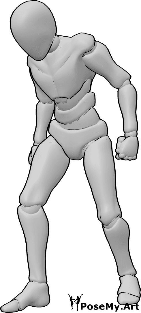 Pose Reference- Angry forward step pose - Male is taking a powerful step forward with his weight shifted onto the front leg, male aggressive, threatening pose