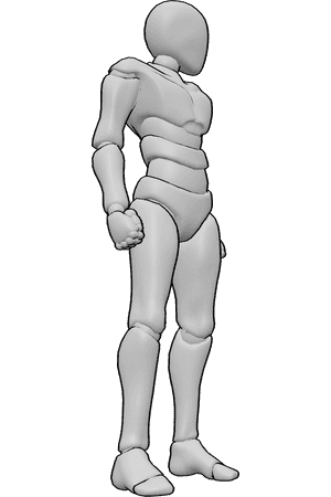 Pose Reference- Male angry clenched fists pose - Male is standing firmly with both fists tightened beside the body