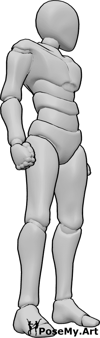 Pose Reference- Male angry clenched fists pose - Male is standing firmly with both fists tightened beside the body