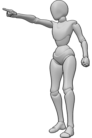 Pose Reference- Female angry pointing pose - Female is extending one arm forward in a sharp pointing gesture while keeping the rest of the body tense
