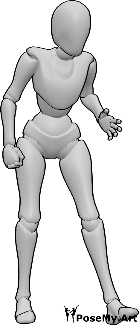 Pose Reference- Angry argument pose - Angry female is arguing while stepping forward, with one hand clenched into a fist