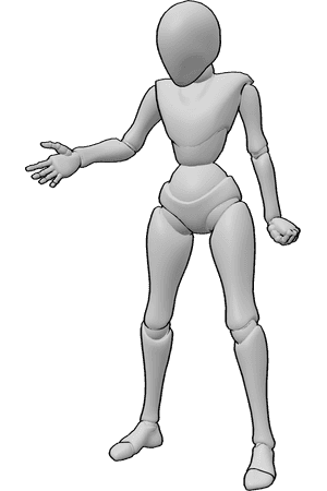 Pose Reference- Female angry stance pose - Female is explaining something angrily, with one hand clenched into a fist