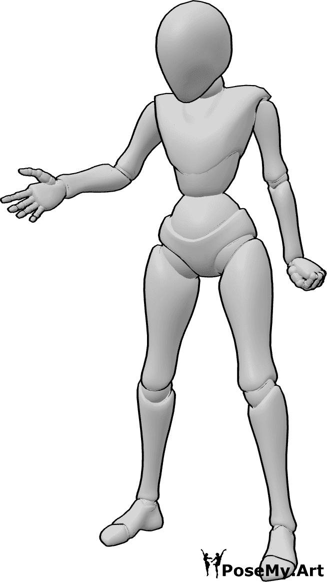 Pose Reference- Female angry stance pose - Female is explaining something angrily, with one hand clenched into a fist