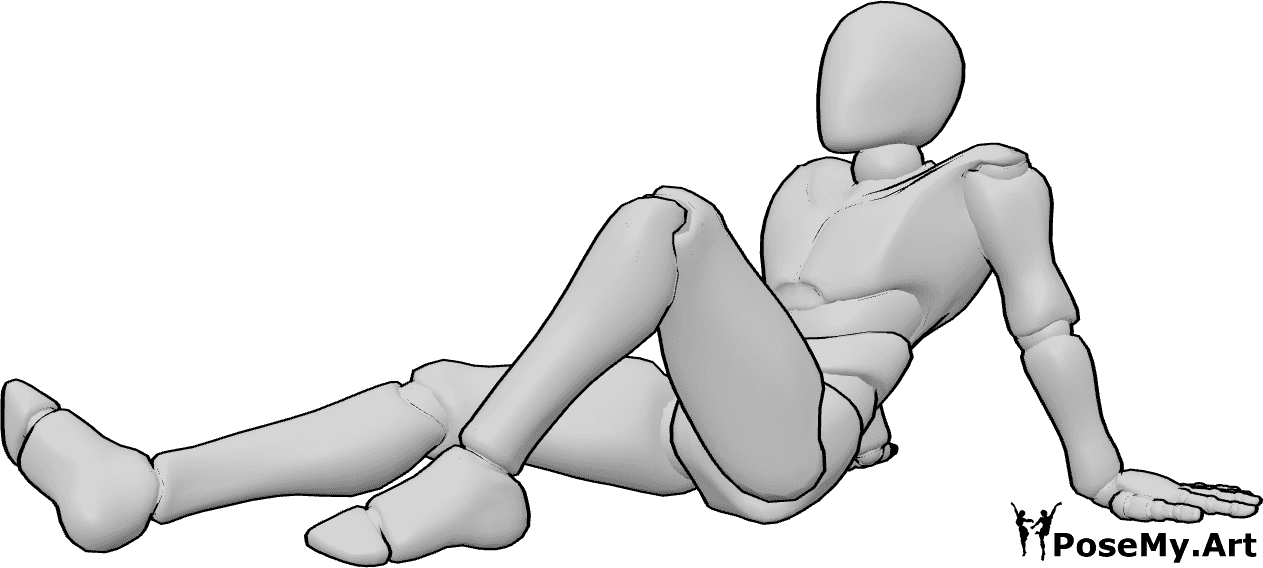 Pose Reference- One knee raised sitting pose - Male is sitting on the floor with one knee bent and the other leg extended