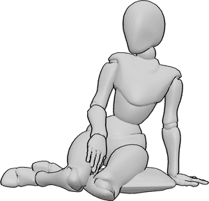 Pose Reference- Side sitting pose - Female is sitting with both legs folded to one side while supporting the body with one hand