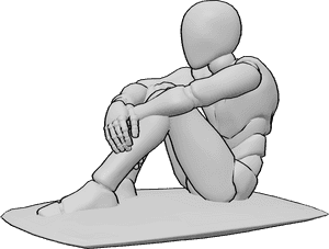 Pose Reference- Hugging knees sitting pose - Male is sitting on the floor while hugging both knees close to the chest