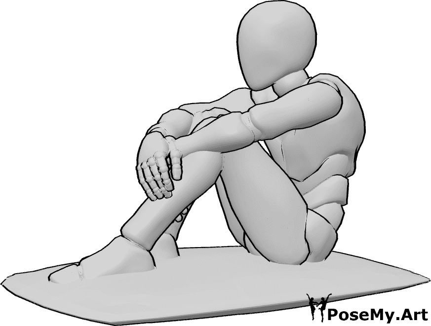 Pose Reference- Hugging knees sitting pose - Male is sitting on the floor while hugging both knees close to the chest