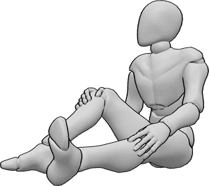Pose Reference- Male relaxed floor sitting pose - Male sitting comfortably on the floor with one leg extended and the other bent, relaxed sitting pose