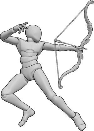 Pose Reference- Male jumping archery pose - Male archer leaping through the air while shooting an arrow