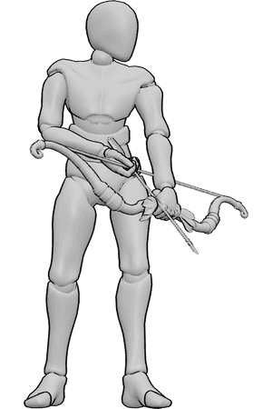 Pose Reference- Male relaxed archer standing pose - Male archer standing while holding his bow and arrow, looking calmly to the side