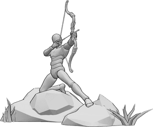 Pose Reference- Male kneeling bow aim pose - Male archer half-kneeling while aiming his bow with a focused stance