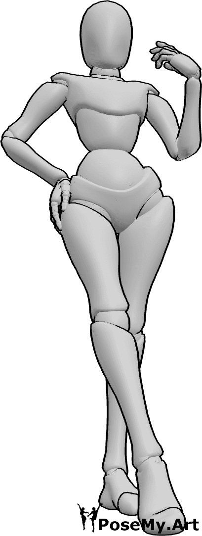 Pose Reference- Striking runway pose - Female is striking a confident runway pose with one leg extended forward and her body slightly turned