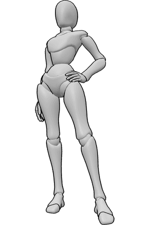 Pose Reference- One hand hip model pose - Female is standing with one hand on her hip, posing confidently for a fashion illustration