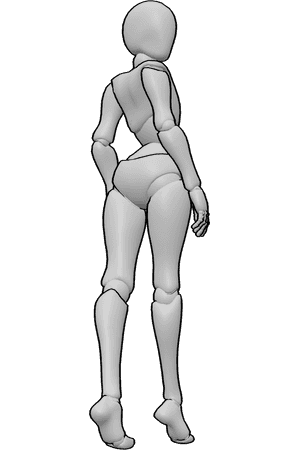 Pose Reference- Looking over shoulder pose - Female is looking over her shoulder while standing with her body turned away from the viewer