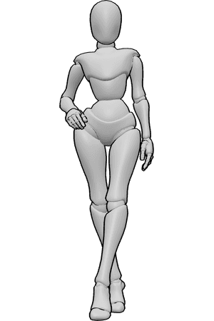 Pose Reference- Crossing leg model pose - Female is standing with one leg crossed in front of the other, creating an elegant fashion pose