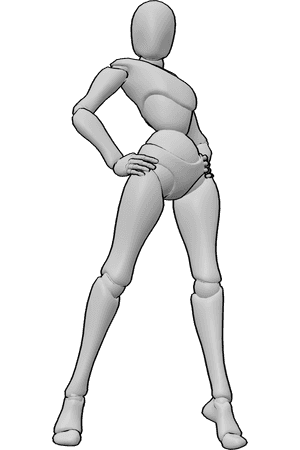 Pose Reference- Standing legs apart pose - Female is standing with her legs apart in a confident, relaxed fashion pose