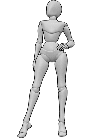 Pose Reference- Hand waist pose - Female is standing with one hand resting at her waist while slightly shifting her weight to one leg
