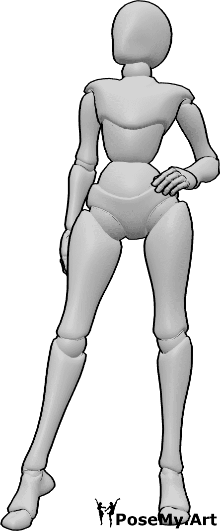 Pose Reference- Hand waist pose - Female is standing with one hand resting at her waist while slightly shifting her weight to one leg