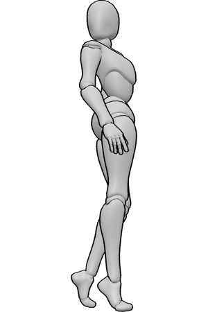 Pose Reference- Turning mid-step pose - Female is turning mid-step, with her body twisting as she looks in another direction
