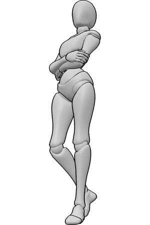 Pose Reference- Arms crossed fashion pose - Female is standing with her arms crossed, creating a confident and composed fashion pose