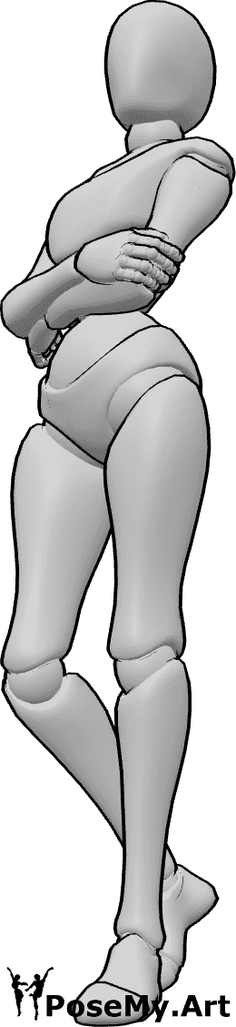 Referência de poses- Pose de moda com os braços cruzados - A mulher está de pé, com os braços cruzados, assumindo uma pose de moda que transmite confiança e serenidade