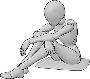Pose Reference- Female hunched over sitting pose - Female is sitting with her torso folded forward and shoulders rounded